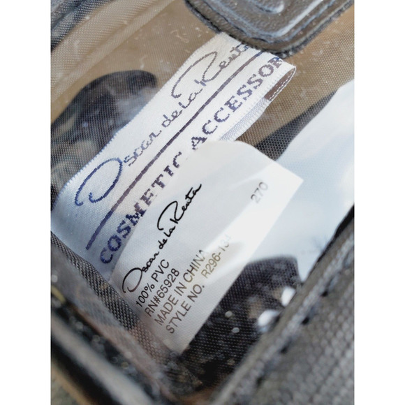 Oscar De La Renta Makeup Bag Black Striped Clear Front Zipper Travel Case - Picture 8 of 9